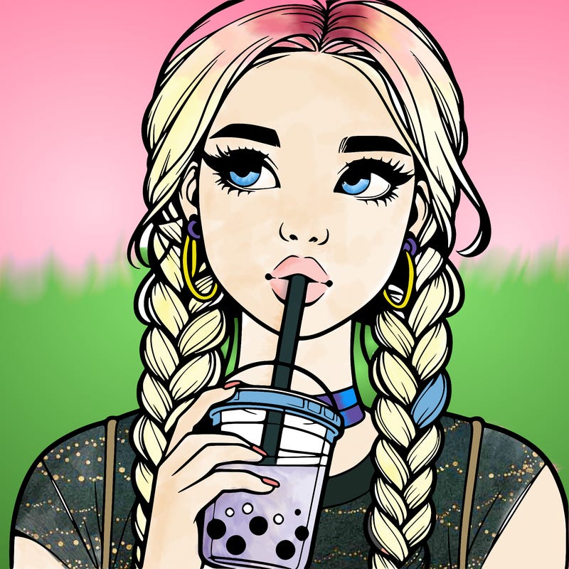 realistic girl with braided hair drinking boba