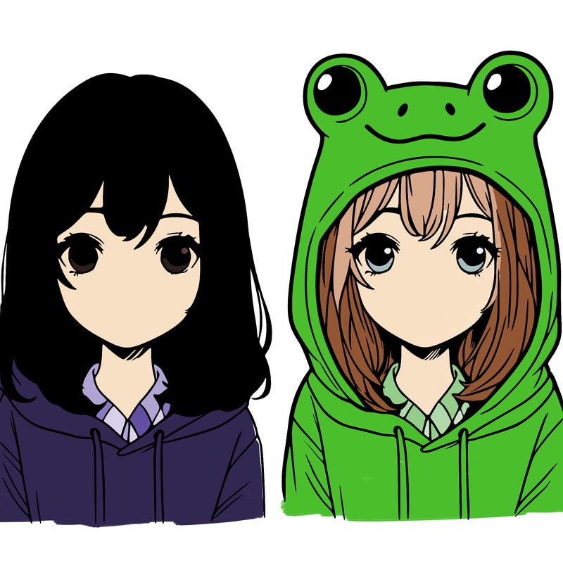 a girl with medium hair and a frog hoodie