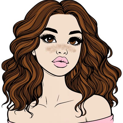 realistic girl with wavy hair and lips