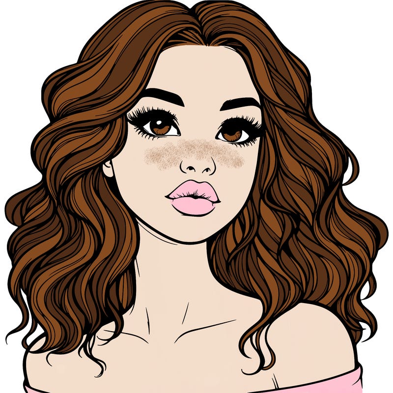 realistic girl with wavy hair and lips