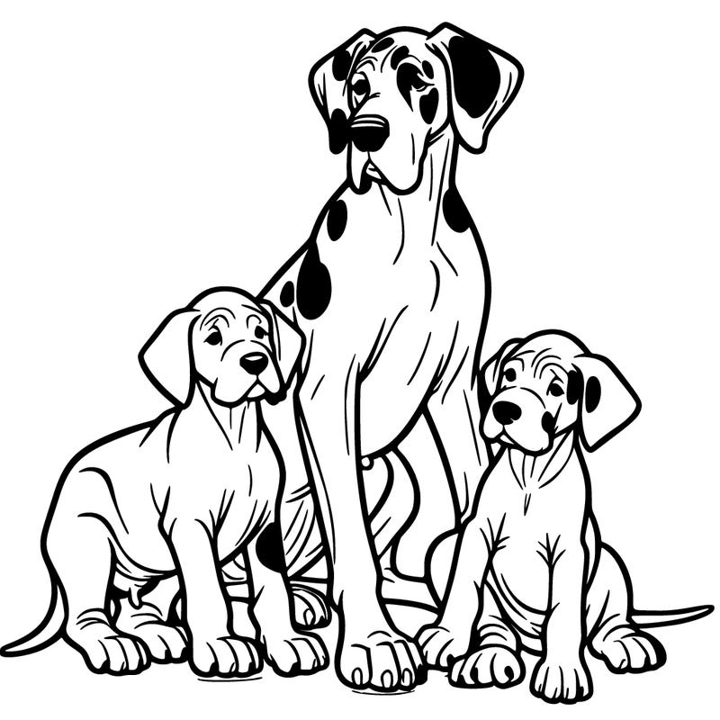 a mom great dane with her 3 great dane male puppies