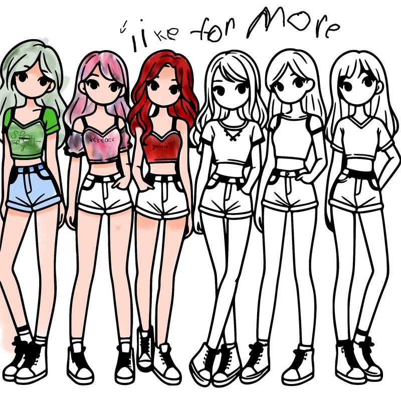 a group of girls wearing crop tops and shorts