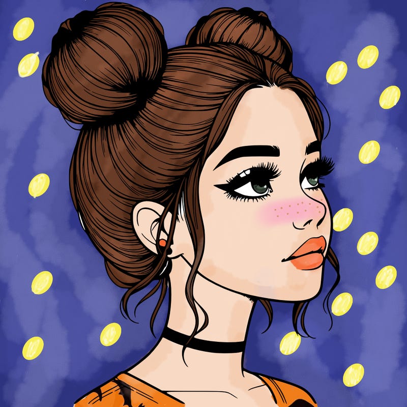 realistic girl with buns on the top of her head