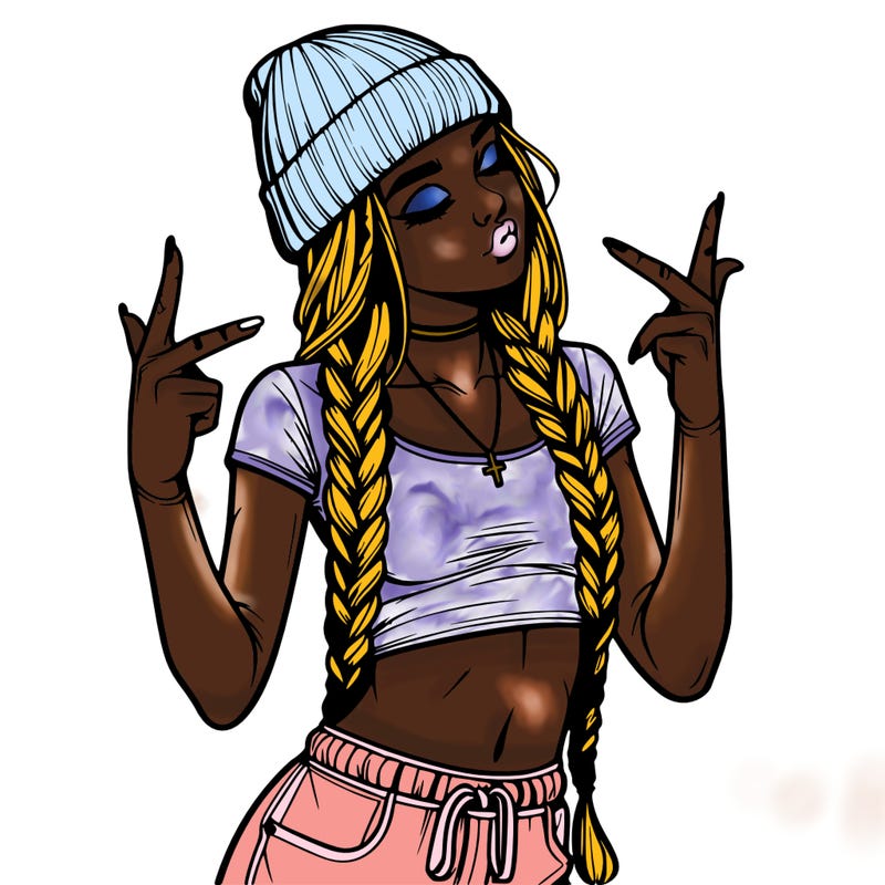 realistic teenage girl with braids and a beanie and crop top doing 🫶🏼