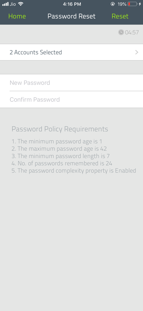 Password reset screen in ManageEngine ADSelfService Plus