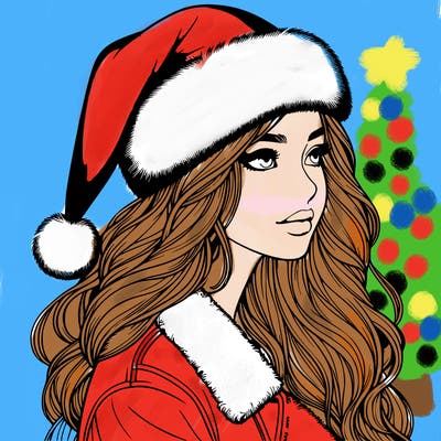 realistic girl in santa hat