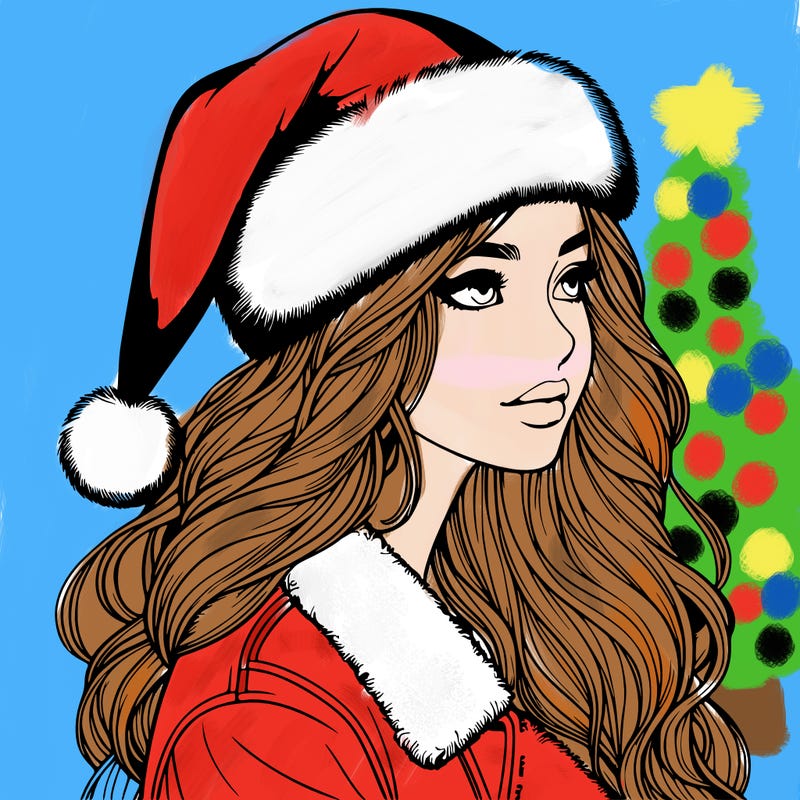 realistic girl in santa hat