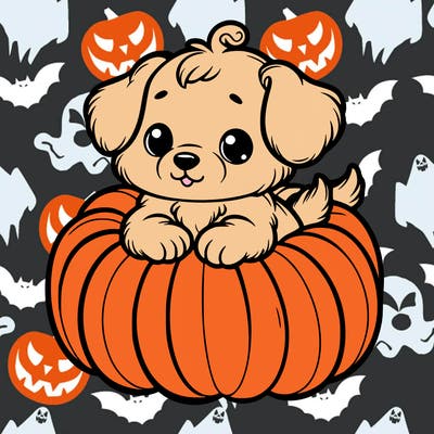 cute little puppy in a pumpkin