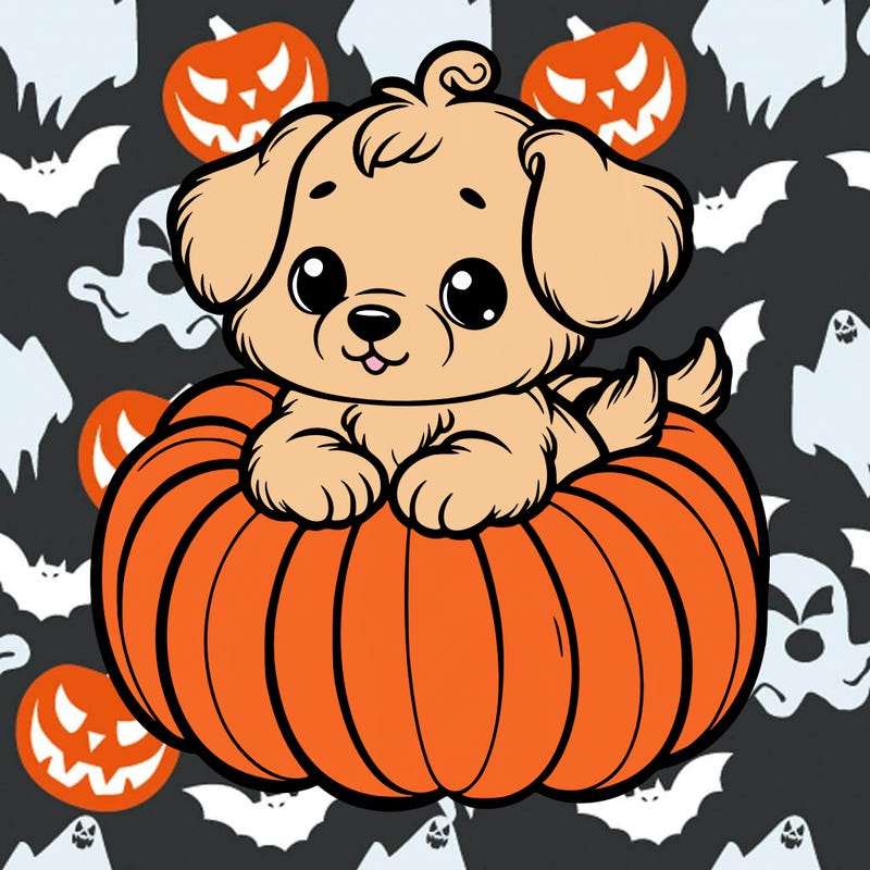 cute little puppy in a pumpkin