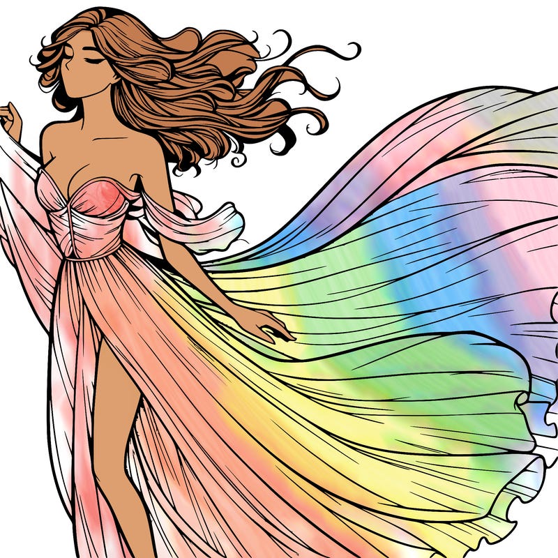 realistic woman in dress flowing the the wind