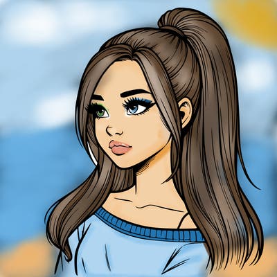 realistic girl with a high ponytail