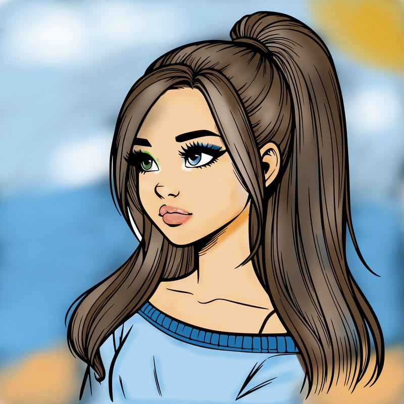 realistic girl with a high ponytail