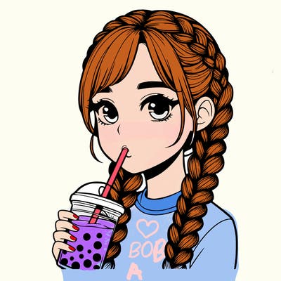 realistic girl with braided hair drinking boba