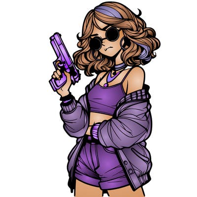 stylish teenage girl with gun