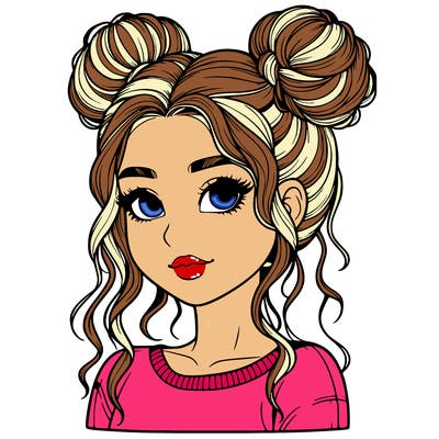 realistic girl with two buns in her hair