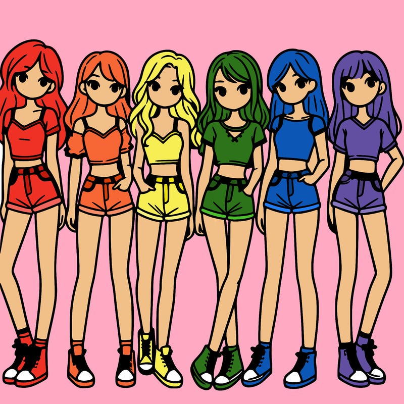 a group of girls wearing crop tops and shorts