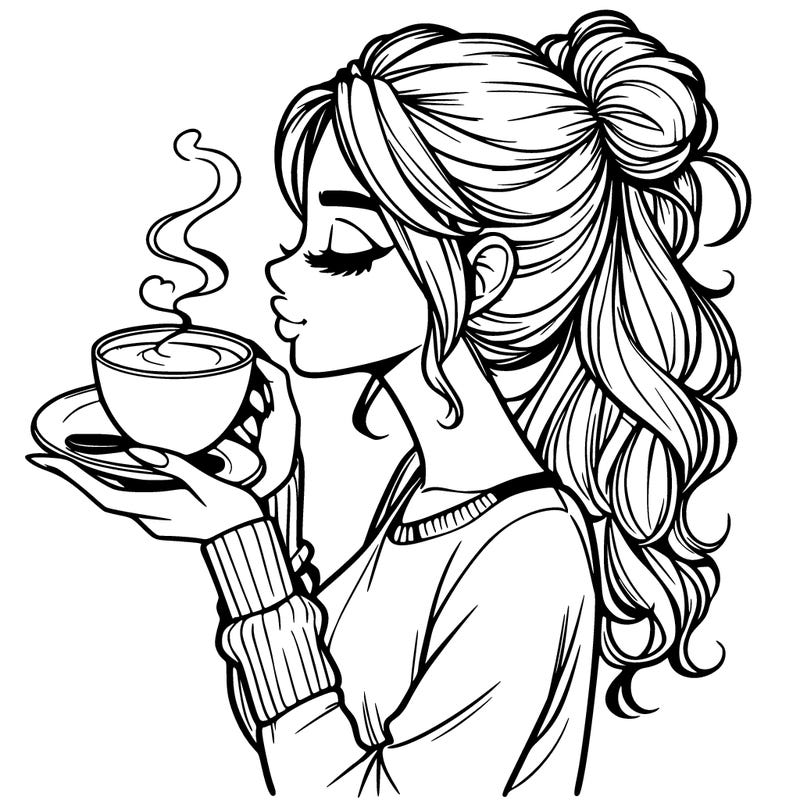 realistic girl drinking coffee