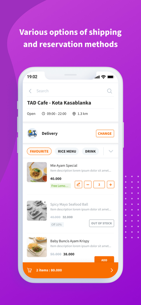 TADA - Memberships & Rewards - TADA app screenshot displaying a cafe menu and delivery options
