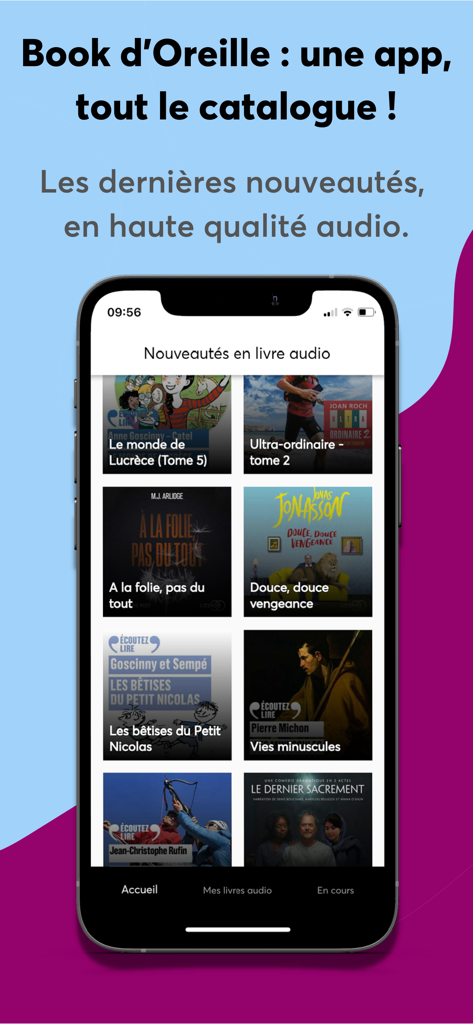 Screenshot of Book d'Oreille app on iPhone showing the latest French audiobook releases