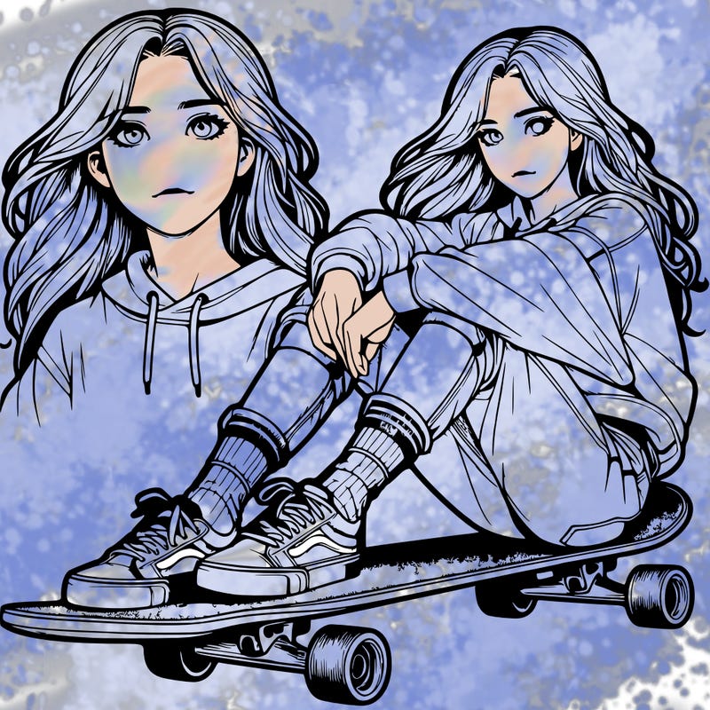 realistic teenage girl riding a skateboard