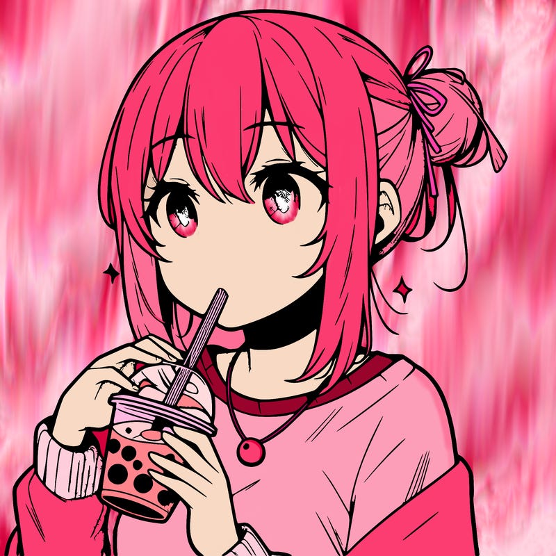 manga character drinking boba