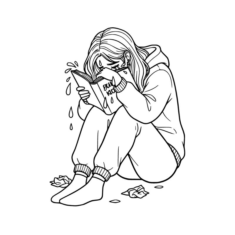 high school girl crying with book
