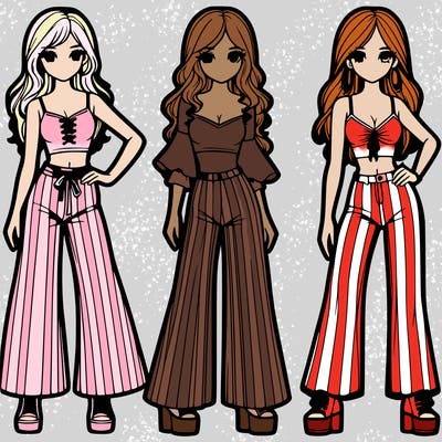 girls with flare pants and crop tops realistic