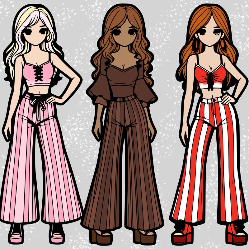 girls with flare pants and crop tops realistic