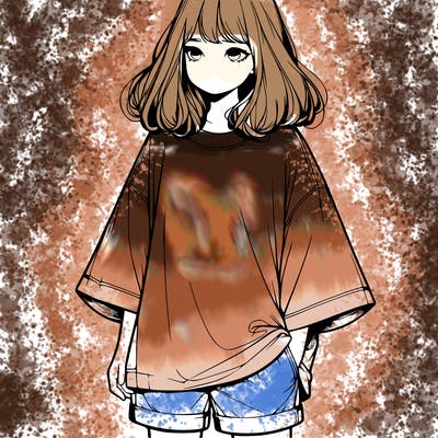 realistic girl with big t shirt and shorts