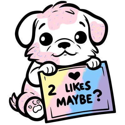 a puppy holding a sign that says 2 likes maybe?
