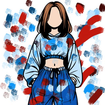 realistic girl faceless with baggy pants and a crop top