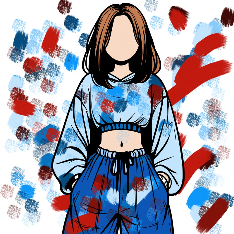 realistic girl faceless with baggy pants and a crop top