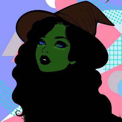 realistic witch girl with wavy hair and lips