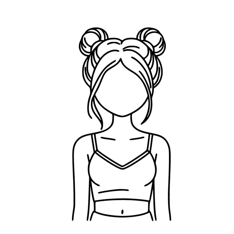 a girl a crop top and buns in her hair