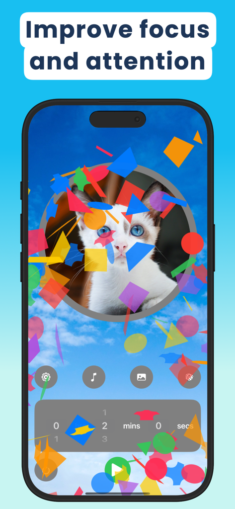 Visual Timer for Kids - Smartphone showing Visual Timer for Kids app with a kitten picture being revealed to improve focus