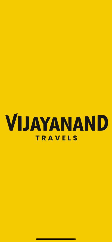 Vijayanand Travels - Vijayanand Travels app splash screen with brand logo on yellow background