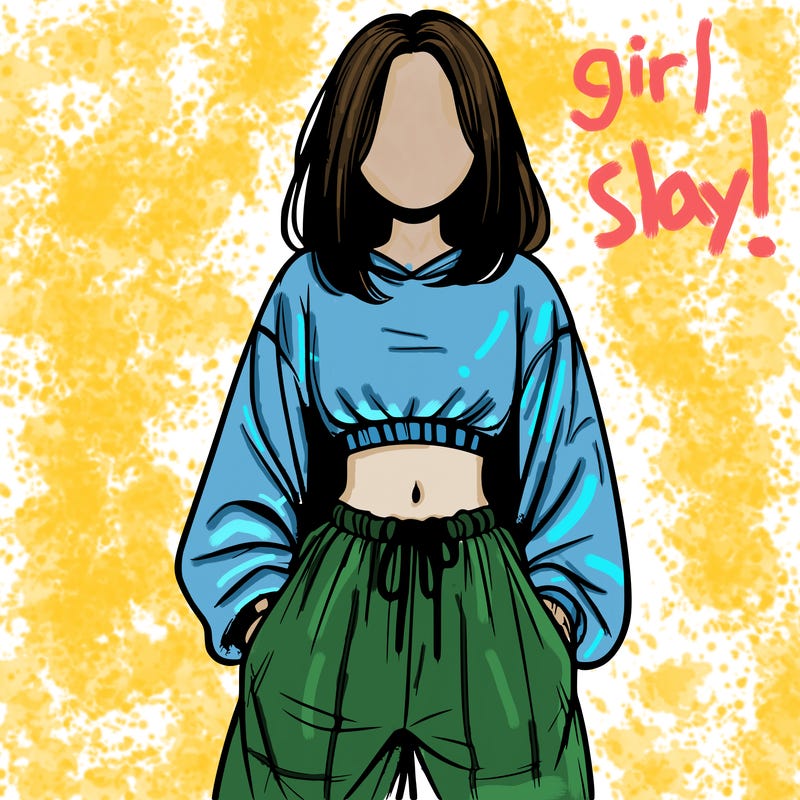 realistic girl faceless with baggy pants and a crop top