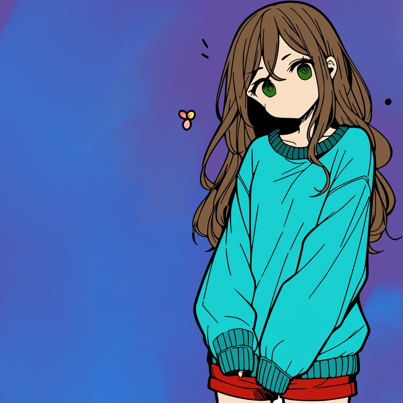 manga teen girl  in a sweater and baggy pants
