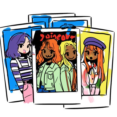 polaroid photo of 4 girls