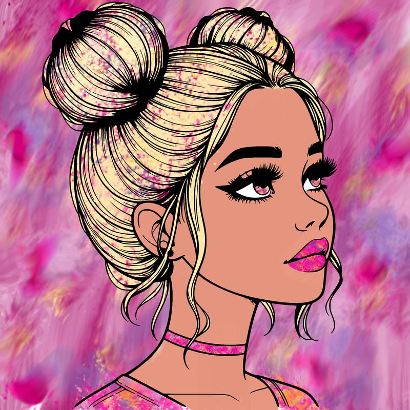 realistic girl with buns on the top of her head