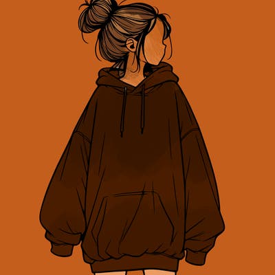 realistic girl with a oversized sweatshirt on and a bun