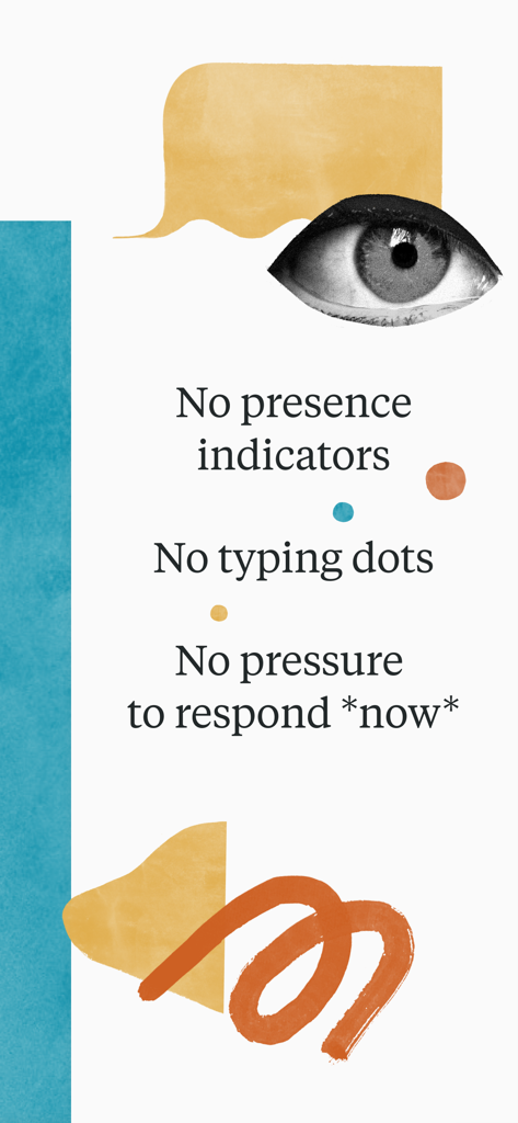 Gráfico do aplicativo Twist destacando recursos como ausência de indicadores de presença e pontos de digitação para reduzir a pressão de resposta