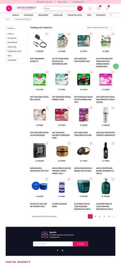 Salon Market - Produktkatalog von Salon Market mit professionellen Haar- und Hautpflegeprodukten auf Spanisch.