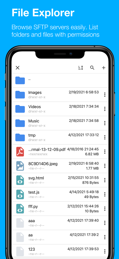 Termux Pro - Termux Pro mobile SFTP file explorer displaying folders and file permissions