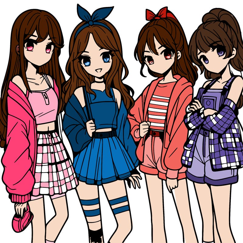 teen manga girls group of 4