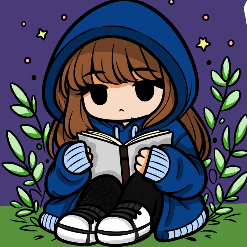 girl in oversized hoodie reading a book