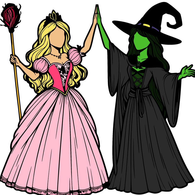 detailed realistic split of a princess and a witch