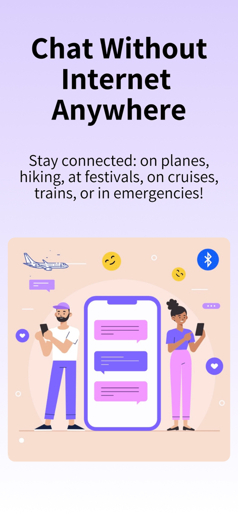 Offline Talk: Bluetooth Chat - Illustration of two people messaging each other using a Bluetooth offline chat app on their phones