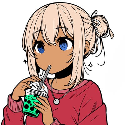 manga character drinking boba