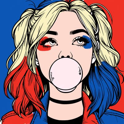 realististic girl blowing bubble -gum